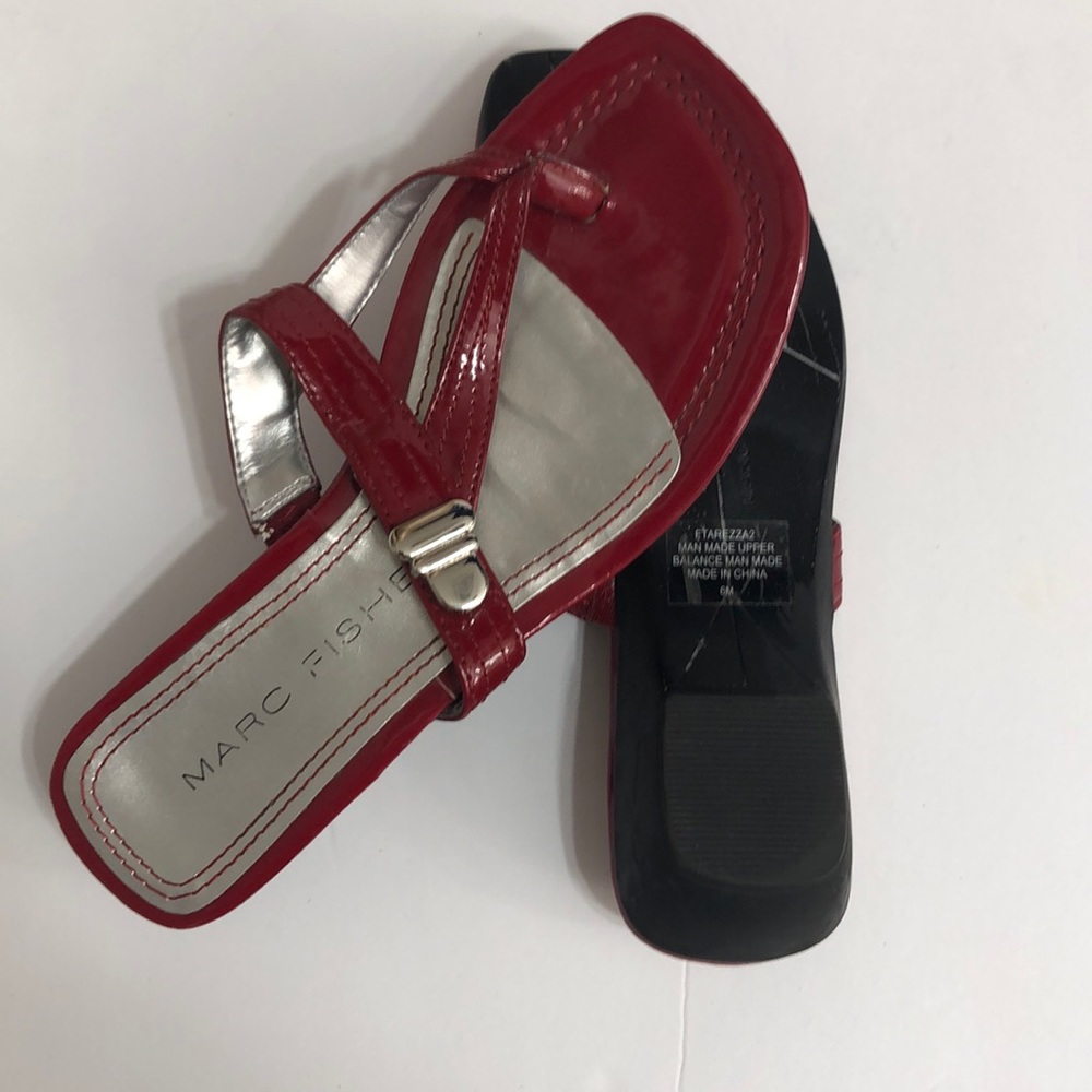 🌻 Marc Fisher Red Faux Leather Sandals